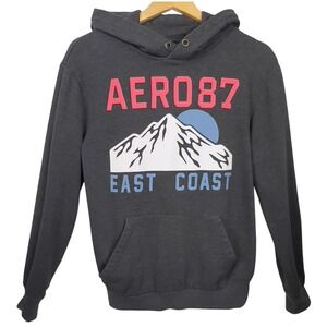 Aeropostale Grey Graphic Print Long Sleeve‎ Kangaroo Pocket Fleece Hoodie Small